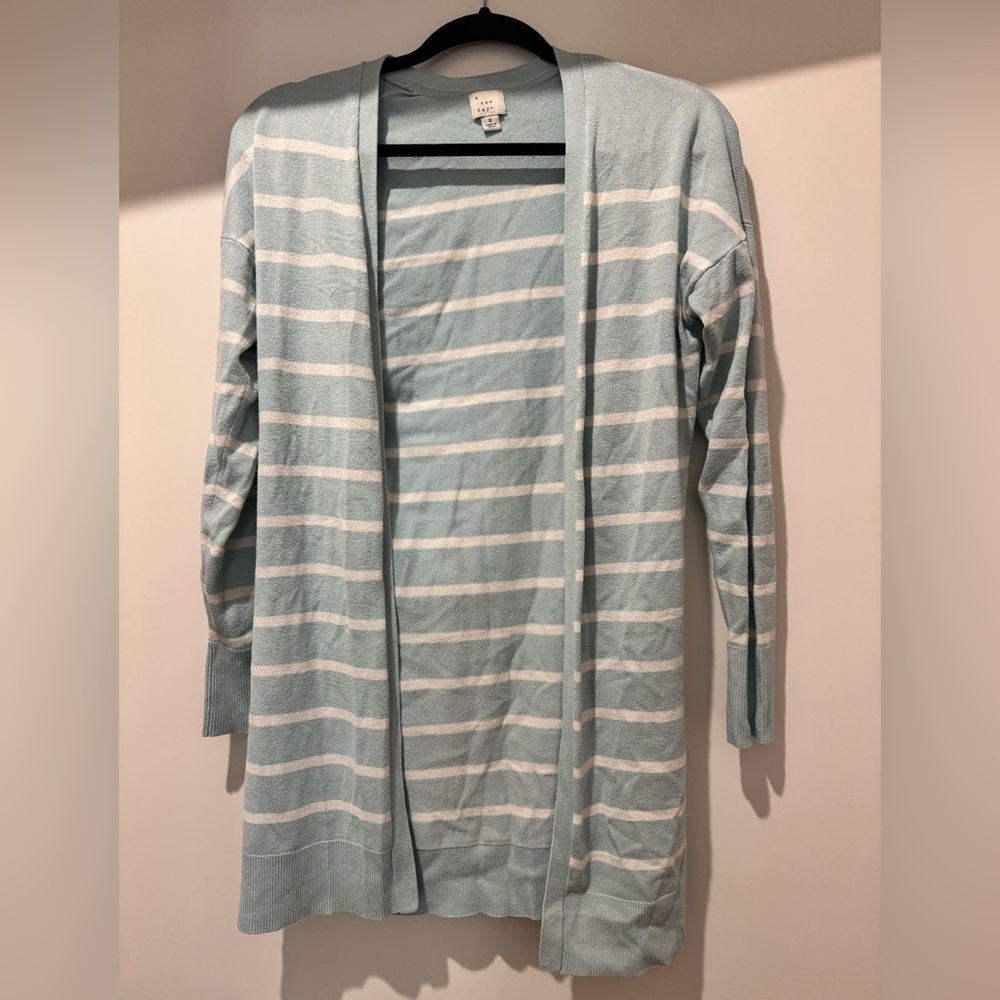 a new day Blue and White Striped Cardigan